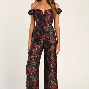 Lulu's Floral Jumpsuit in Navy and Burgundy